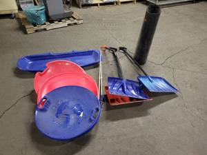 lot 1058 image: Variety of Sleds, Saucers, Shovels, 45 Walking Poles, and MORE NO SHIPPING
