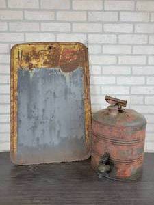 lot 1060 image: Vintage Metal Pepsi Chalkboard Sign and Antique Kerosene Can w Spigot - NO SHIPPING
