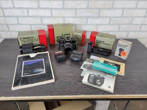 lot 1166 image: Vintage Canon F-1 35mm SLR Camera Setup