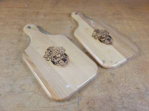 lot 1151 image: (2) New in Package BECKs Wood Cutting Boards - Overall about 14 x 7