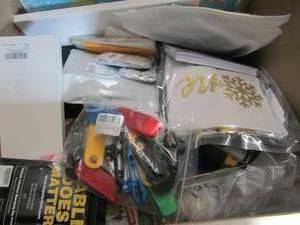 lot 388 image: Box of Assorted Small Overstock Ite...