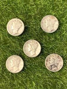 Lot of 5 Silver Mercury Dimes