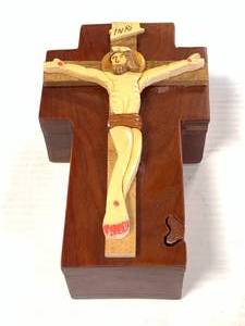 Custom Made Wood Locking Box Jesus on Cross 6 � Inch Wide