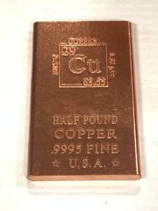 Half Pound .999 Investment Grade Copper Bar