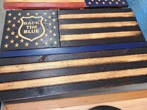 lot 362 image: Back The Blue American Flag Signed Wall Art , Unframed