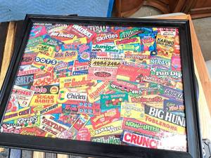 lot 365 image: Vintage Candy Puzzle Wall Art, Framed