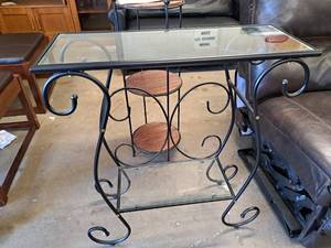 lot 315 image: Glass-TopMetal Side Table