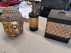 lot 495 image: Soap Dispenser, Tissue Dispenser, Buddha Bust