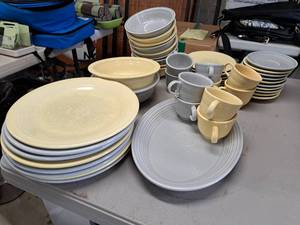 lot 511 image: Lot of (46) Ceramic Dishwares - Plates, Bowls, Cups, Saucers, Platter