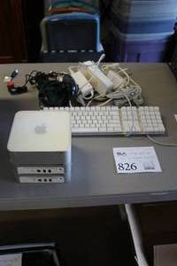 lot 826 image: Lot of (1 Bin) Computer Equipment - Apple Desktop, Keyboard, Power Cords, Misc. Cords