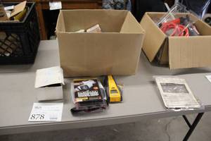 lot 878 image: Lot of (1 Box) Misc. Tools and Hardware - Hooks, Tape Measure, Zircon One Step, Silver Back Work Gloves Size Large, and more