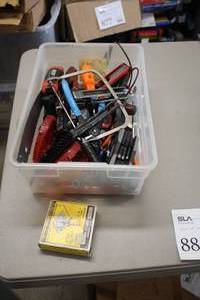lot 888 image: Lot of (1 Bin) Misc Tools and Hardware - Hacksaw, Hex Set, Hand Saw, Stapler, Misc. Tools