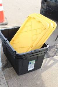 lot 921 image: Lot of (3) Yellow LidBlack Bin Storage Bins with (4) Yellow Lids
