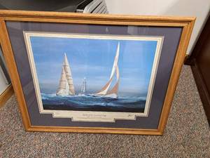 lot 358 image: Yachts of the Americas Cup The Twelve Meters by Thompson Signed Special Edition Print , Wood FrameDouble MatteGlass