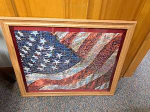 lot 360 image: American Flag Puzzle Wall Art , Wood Frame