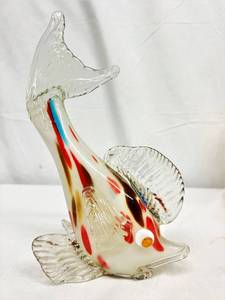 lot 68 image: Beautiful & Intriguing Vintage Large Art Glass Tail Up Fish With Partial Foil Label - Heavy  Excellent Pre-Owned Condition