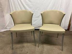 lot 105 image: MSRP $700 High Quality Pair Westin-nielsen&nbspContempory Styling Azuza Guest Side Armless Stacking Indoor Outdoor Chairs - Great Condition