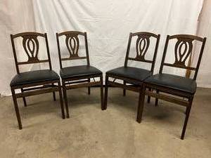 lot 103 image: Set Of 4&nbspVintage Stakmore Club Folding Wood Black Cushioned Seat Chairs - Great Vintage Condition
