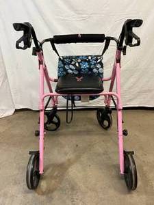 lot 123 image: Breast Cancer Awareness Rollator Walker - Pink - Excellent Condition 