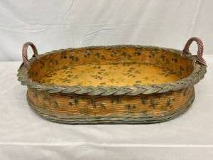 lot 119 image: Country Charm Rare Vintage Whites Whatchamacallits Inc Large 24 Handmade Woven&nbspFloral & Butterflies Oval Basket With Handles - Signed Dona White On Bottom With Original Label - Similar Sells On Ebay - $300