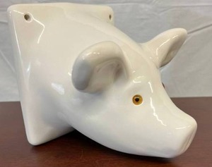 lot 62 image: Darling Pigs Head Bust Childrens Room Wall Mountable Clothing Holder - Think Pua, Wilbur Or Babe  Would also look great in a country kitchen