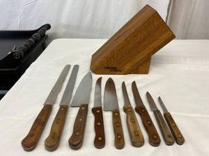 lot 111 image: Awesome Vintage Set Of 9 High Quality Chicago Cutlery Knives With Wood Butcher Block  Knives Are Ready To Be Used