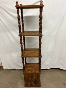 lot 97 image: Vintage Wood Shelving Unit With Cabinet On The Bottom  Great Condition