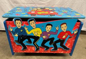 lot 48 image: WOW RARE & In Great Vintage Shape Its THE WIGGLES Toy Box Storage Trunk Chest Bench