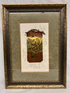 lot 74 image: Giclee Print Signed Mixed Media Artwork Garden Songbird Series By Artists Christina Smith & David Curles In An Italian Made Frame - Matches Artwork In Lot 73 - Like New Condition