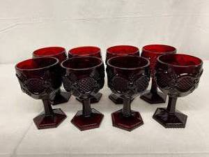 lot 110 image: Set Of 8&nbspVintage Avon Ruby Red 1876 Cape Cod Wine Glasses - Great Condition