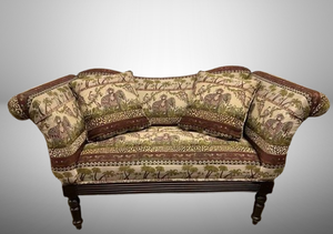 lot 1 image: Southern Furniture Custom Mid 20th Century Art Deco Style Vintage Loveseat Settee Elephant Safari Upholstery - Excellent Condition