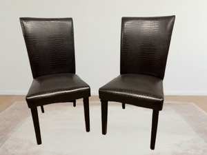 lot 8 image: Set Of 2 Fraser Dark Brown Faux Crocodile Espresso Transitional Parsons Side Chairs - Like New Condition 