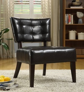lot 13 image: MSRP $500&nbspStately & Beautiful Ashley Furniture Deep Brown Mocha Leather Tufted Side Chair - Excellent Condition With Exception Of Side Has Small Scuff - See Pictures For Dimension & Picture Of Scuff