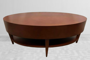 lot 20 image: MSRP $4000 High Quality Barbara Barry Designed HBF Catalina Collection High Performance Maple Laminate Oval Coffee Table - Excellent Condition