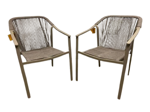 lot 15 image: Pair Of New With Tags Indoor Outdoor Boho Chic Rope Dining Chairs - See Pictures For Measurements