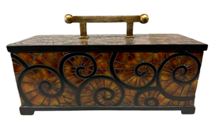 lot 23 image: MSRP $200 Uttermost Large Designer Mosaic Swirl Tile Accent Treasure Keepsake Box With Lid - Great Pre-Owned Condition 