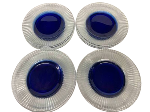 lot 25 image: 10 Beautiful &nbspVintage&nbspPier 1 Ribbed Heavy Glass Cobalt Blue Solid Center Salad Plates Set 8 14 - Excellent Condition
