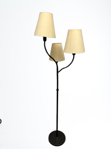 lot 44 image: Vintage Rustic Pottery Barn 3 Arm & Light Iron Floor Lamp With Shades - Great Working Condition