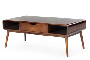 lot 35 image: MSRP $800&nbspMid-Century Modern Classic Coffee Table in Walnut Wood Finish -has plenty of space on top to set martinis at your next cocktail party, plus tuck away magazines & remote controls. Excellent Pre-Owned Condition