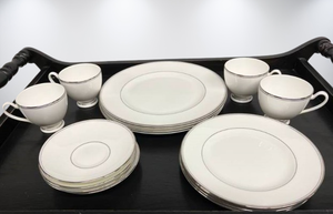 lot 65 image: 4 - 5 piece Place Settings High Quality & Refined Design&nbspWaterford Fine China KilBarry Platinum Dinnerware Set - 20 Pieces Total - Appear Never To Have Been Used With Some Having The Seahorse Foil Label On Them