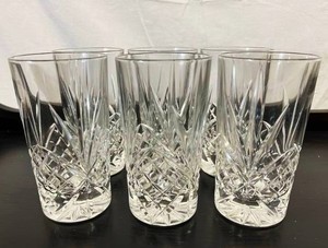 lot 59 image: Set Of 6 Crystal High Ball Drinking Glasses - Very Thick Base & Heavy - Excellent Pre-Owned Condition