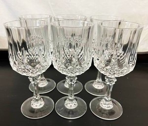 lot 60 image: Set Of&nbsp6 French Heavy Crystal DArques White Wine Longchamp Glasses Stemware 6 oz Size