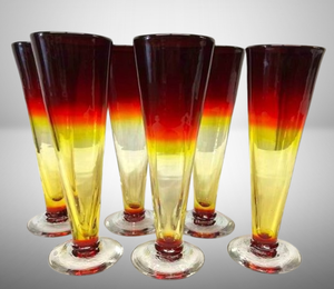 lot 61 image: WOW MSRP $500 Amazing Set Of 6 Blenko Tangerine Pilsner Glasses - Etched Blenko On The Bottom Of Each Glass -&nbsp9 tall - Excellent Pre-Owned Condition