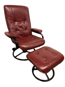 lot 39 image: MCM Styling Genesis Design Co&nbspSwivel Red Leather Recliner and Ottoman - Great Pre-owned Condition