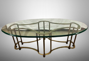lot 51 image: BIG WOW Iconic&nbsp1970s Mastercraft Racetrack Brass Faux Bamboo Oval Coffee Table With Glass Top - Age Related Patina & Light Surface Scratches To Glass  