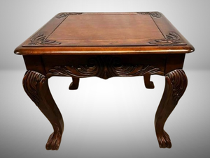lot 87 image: Vintage Bold Mahogany Style Wood Carved End Table - Chippendale Style Claw Foot - Mild Wear - Heavy & Sturdy 23x23x27
