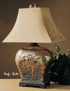 lot 76 image: MSRP $500 Fantastic & High Quality&nbspUttermost Modern Brutalist Faux Bronze Finish Table Lamp With Matching Finish Lion Finial - Excellent Condition - No Shade Included 