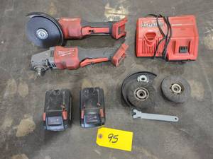 lot 95 image: (2) Milwaukee 18 Volt Angle Grinder...