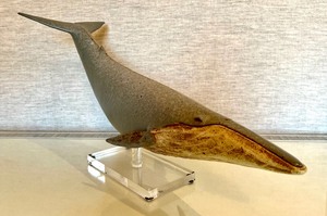 lot 35 image: Cement Whale Sculpture on Lucite Stand