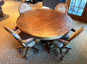 lot 8 image: Mikhail Darafeev Reversible Game Table and 4 Chairs on Casters